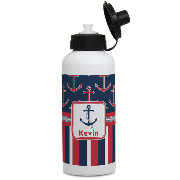 Custom Nautical Anchors & Stripes Water Bottles - Aluminum - 20 oz - White (Personalized)