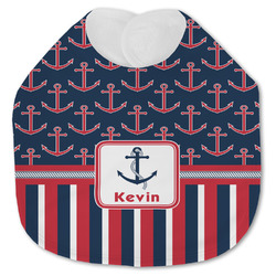 Nautical Anchors & Stripes Jersey Knit Baby Bib w/ Name or Text