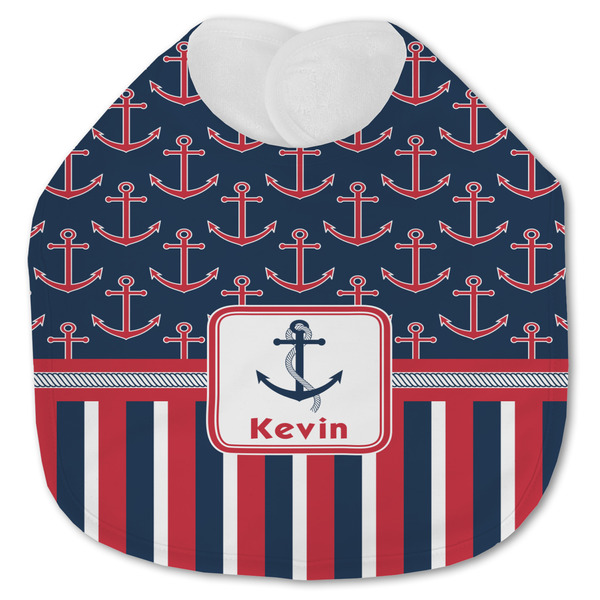 Custom Nautical Anchors & Stripes Jersey Knit Baby Bib w/ Name or Text