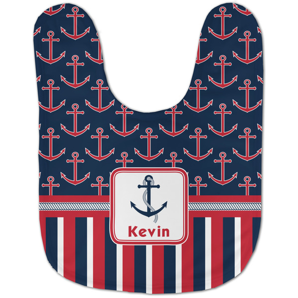Nautical Anchors & Stripes Baby Bib - AFT flat