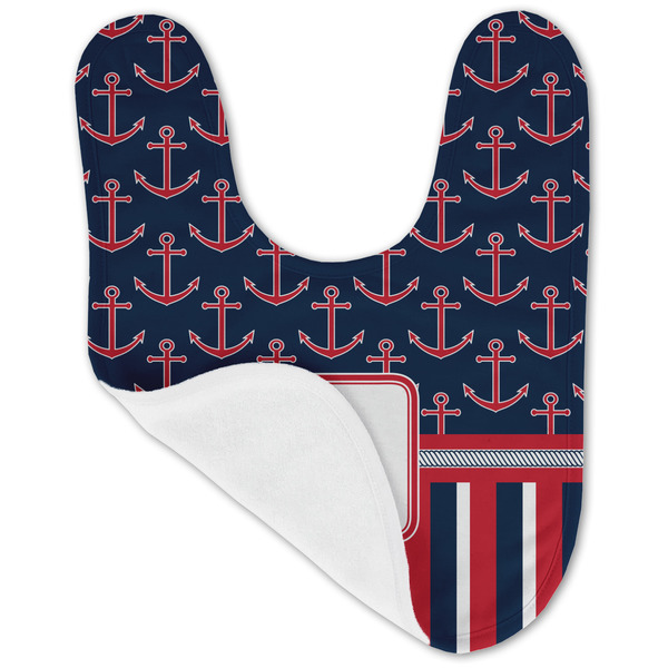 Nautical Anchors & Stripes Baby Bib - AFT folded