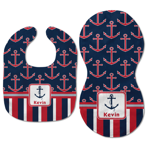 Nautical Anchors & Stripes Baby Bib & Burp Set - Approval (new bib & burp)