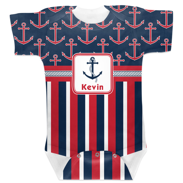 Custom Nautical Anchors & Stripes Baby Bodysuit 0-3 w/ Name or Text