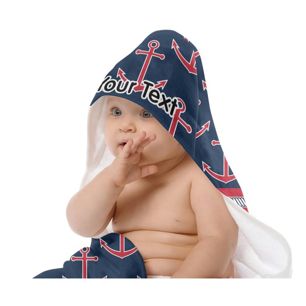 Nautical Anchors & Stripes Baby Hooded Towel on Child
