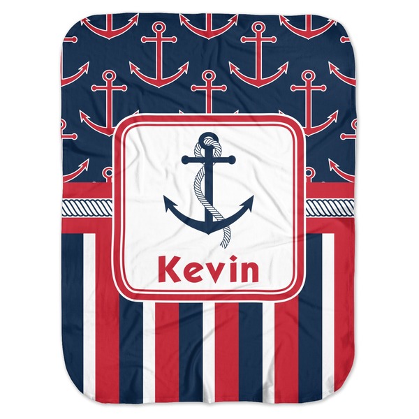 Custom Nautical Anchors & Stripes Baby Swaddling Blanket (Personalized)