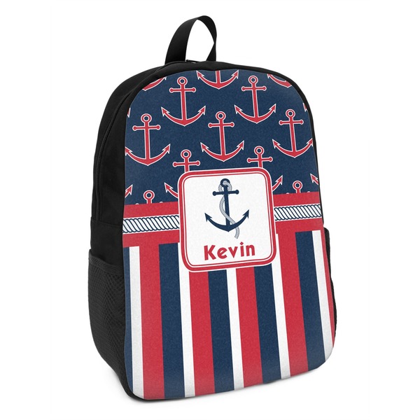 Custom Nautical Anchors & Stripes Kids Backpack (Personalized)