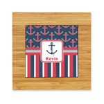 Nautical Anchors & Stripes Bamboo Trivet with Ceramic Tile Insert (Personalized)