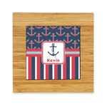 Nautical Anchors & Stripes Bamboo Trivet with Ceramic Tile Insert (Personalized)