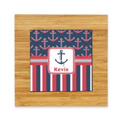 Nautical Anchors & Stripes Bamboo Trivet with Ceramic Tile Insert (Personalized)
