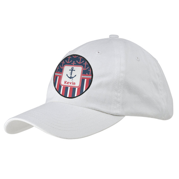 Custom Nautical Anchors & Stripes Baseball Cap - White (Personalized)