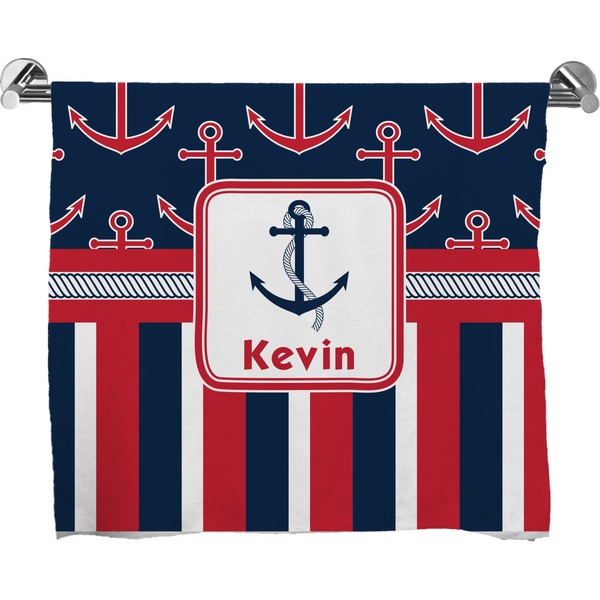 Custom Nautical Anchors & Stripes Bath Towel (Personalized)