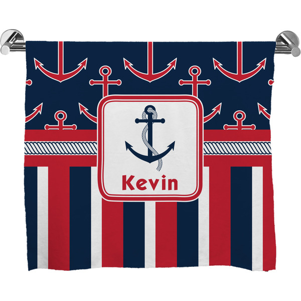 Custom Nautical Anchors & Stripes Bath Towel (Personalized)