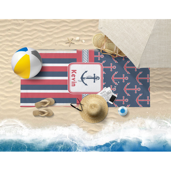 Nautical Anchors & Stripes Beach Towel Lifestyle