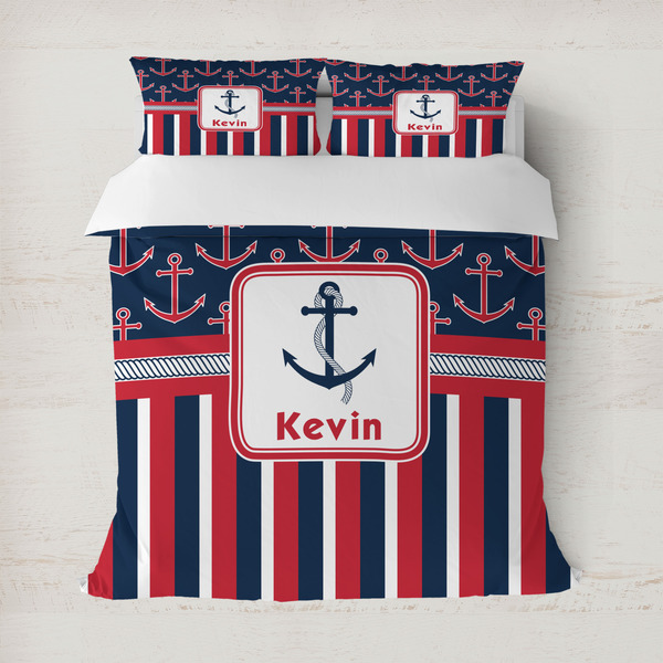 Custom Nautical Anchors & Stripes Duvet Cover Set - Full / Queen (Personalized)