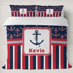 Nautical Anchors & Stripes Duvet Cover Set - King (Personalized)