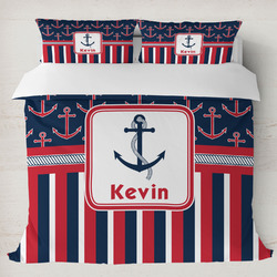Nautical Anchors & Stripes Duvet Cover Set - King (Personalized)