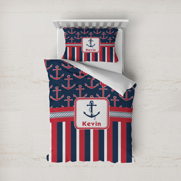 Custom Nautical Anchors & Stripes Duvet Cover Set - Twin (Personalized)