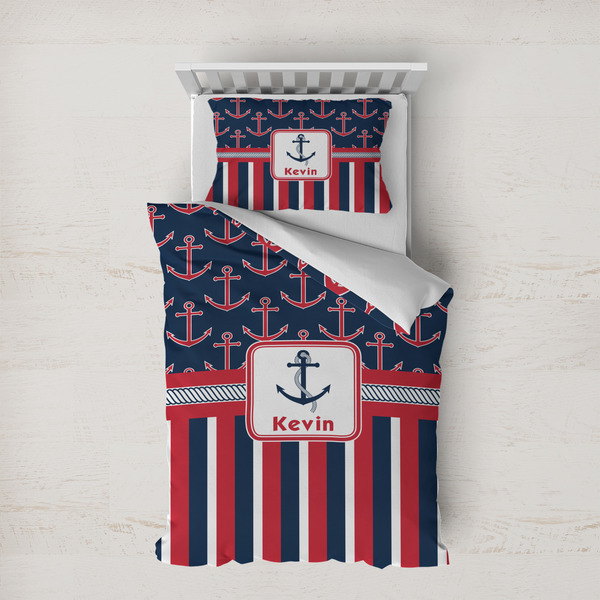 Custom Nautical Anchors & Stripes Duvet Cover Set - Twin XL (Personalized)