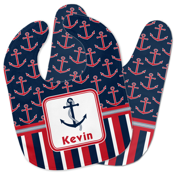 Custom Nautical Anchors & Stripes Baby Bib w/ Name or Text