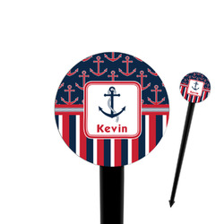 Nautical Anchors & Stripes 4" Round Plastic Food Picks - Black - Single Sided (Personalized)