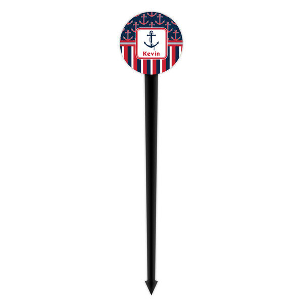 Nautical Anchors & Stripes Black Plastic 4" Food Pick - Round - Single Pick