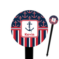 Nautical Anchors & Stripes 6" Round Plastic Food Picks - Black - Double Sided (Personalized)
