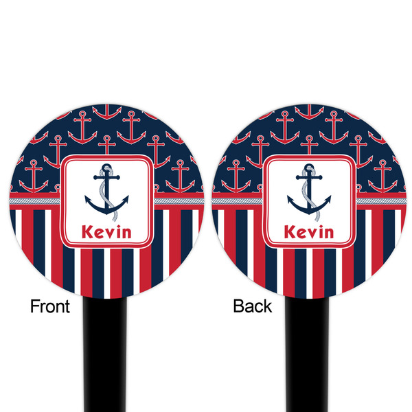 Nautical Anchors & Stripes Black Plastic 6" Food Pick - Round - Double Sided - Front & Back