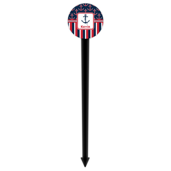 Nautical Anchors & Stripes Black Plastic 6" Food Pick - Round - Single Pick