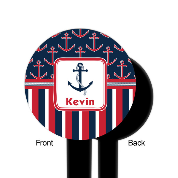 Nautical Anchors & Stripes Black Plastic 6" Food Pick - Round - Single Sided - Front & Back