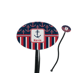 Nautical Anchors & Stripes 7" Oval Plastic Stir Sticks - Black - Single Sided (Personalized)
