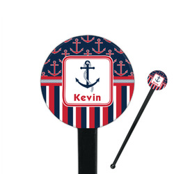 Nautical Anchors & Stripes 7" Round Plastic Stir Sticks - Black - Single Sided (Personalized)