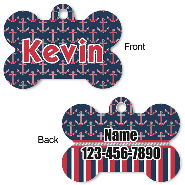 Nautical Anchors & Stripes Bone Shaped Dog ID Tag - Large - Approval