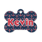 Nautical Anchors & Stripes Bone Shaped Dog ID Tag - Small (Personalized)