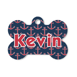 Nautical Anchors & Stripes Bone Shaped Dog ID Tag - Small (Personalized)