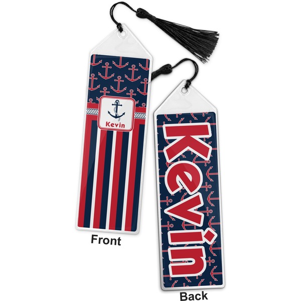 Nautical Anchors & Stripes Bookmark with tassel - Front and Back