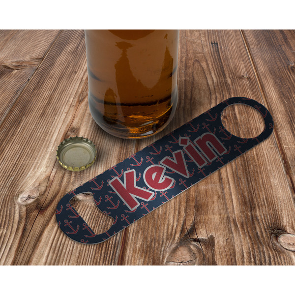 Nautical Anchors & Stripes Bottle Opener - In Use