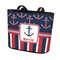 Nautical Anchors & Stripes Bucket Tote w/ Genuine Leather Trim (Personalized)
