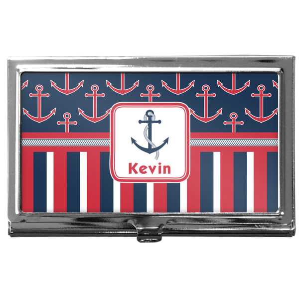 Custom Nautical Anchors & Stripes Business Card Case