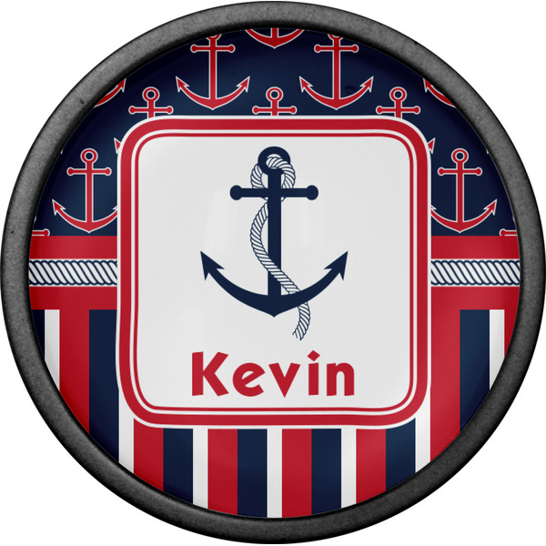 Nautical Anchors & Stripes Cabinet Knob - Black - Front