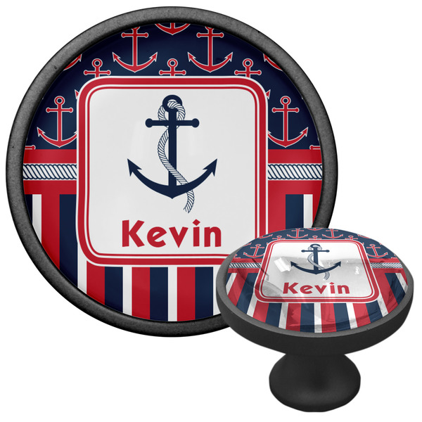 Nautical Anchors & Stripes Cabinet Knob - Black - Multi Angle