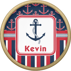 Nautical Anchors & Stripes Cabinet Knob - Gold (Personalized)