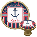 Nautical Anchors & Stripes Cabinet Knob - Gold (Personalized)