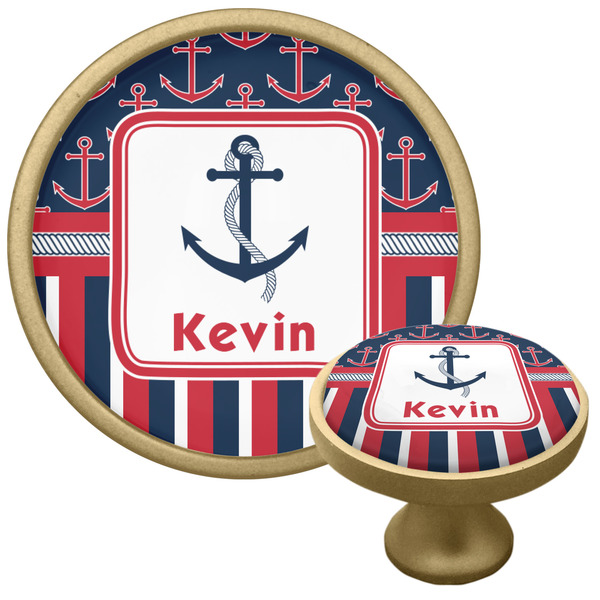 Custom Nautical Anchors & Stripes Cabinet Knob - Gold (Personalized)