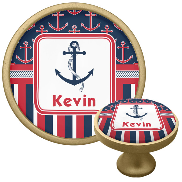 Nautical Anchors & Stripes Cabinet Knob - Gold - Multi Angle