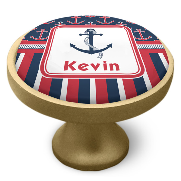 Nautical Anchors & Stripes Cabinet Knob - Gold - Side