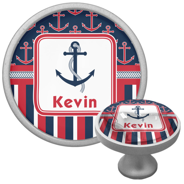 Custom Nautical Anchors & Stripes Cabinet Knob (Silver) (Personalized)