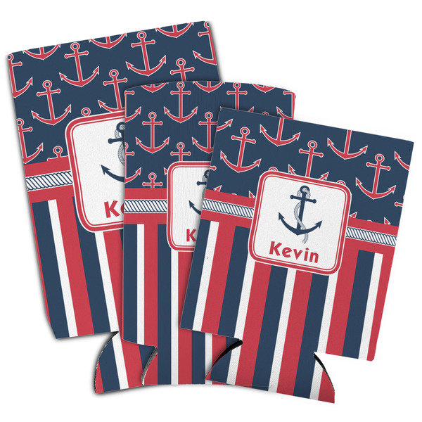 Nautical Anchors & Stripes Can Coolers - PARENT/MAIN