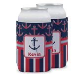 Nautical Anchors & Stripes Can Cooler (12 oz) w/ Name or Text