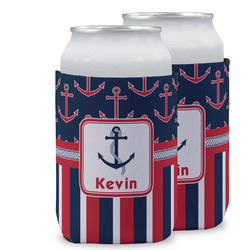 Nautical Anchors & Stripes Can Cooler (12 oz) w/ Name or Text