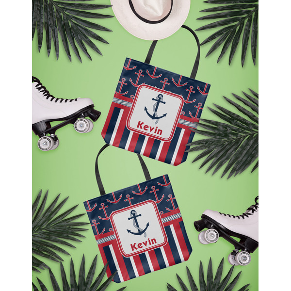 Nautical Anchors & Stripes Canvas Tote Lifestyle Front and Back